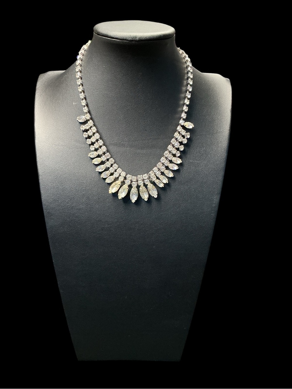 Elegant Silver-Tone Marquise Crystal Necklace